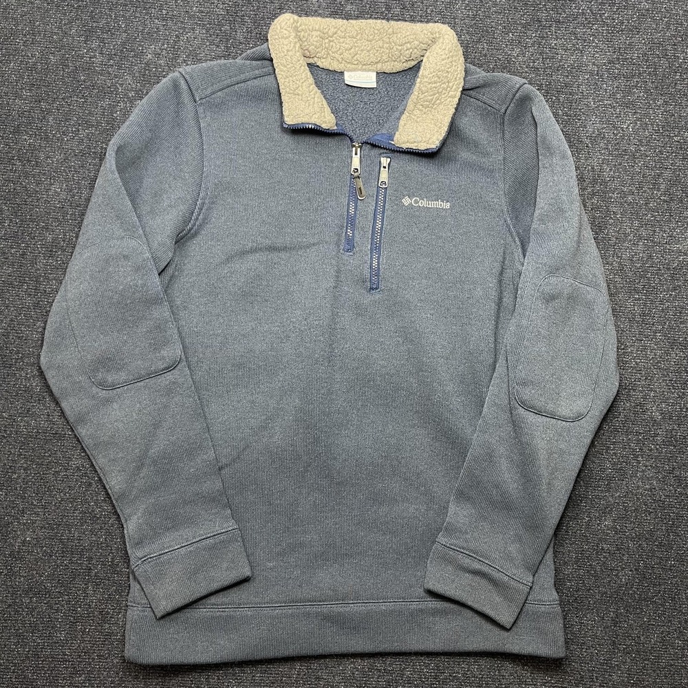 Columbia Sweatshirt Mens Large Blue Fleece‎ 1/4 Zip Mock Neck Pullover Pockets